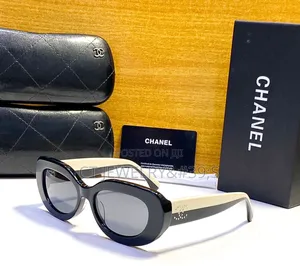 Celebrity Style Oval Sunglasses Bold Frame, Gift Box Included (Chanel)