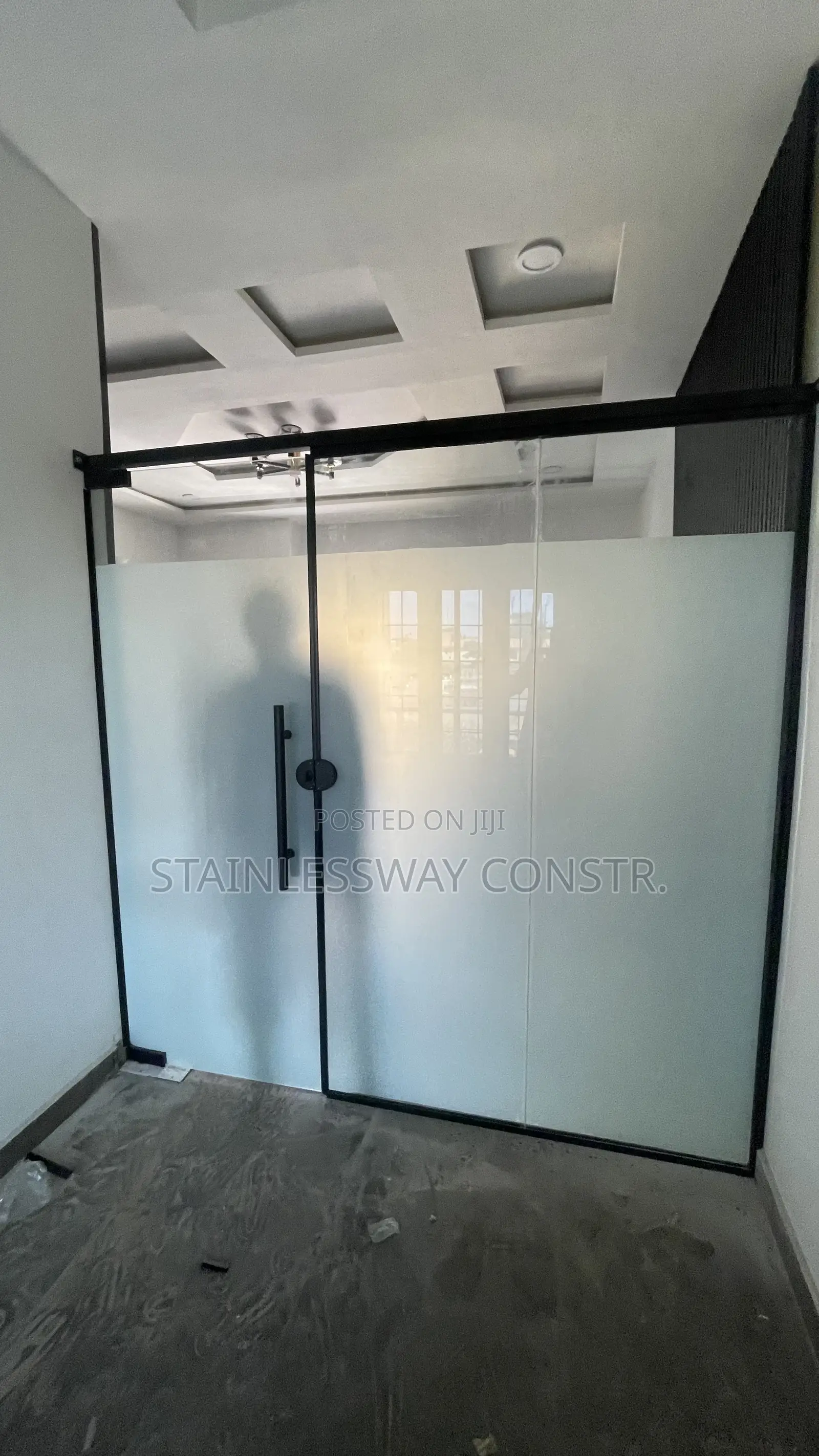 Office Glass Frosted Black Frame Partition