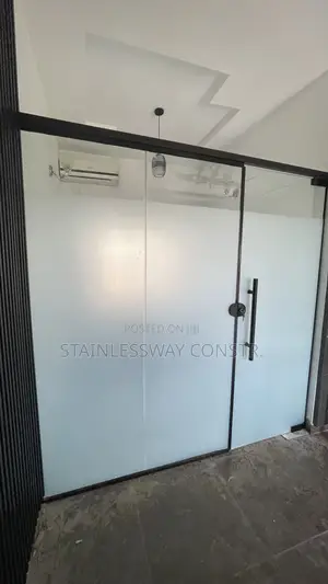 Office Glass Frosted Black Frame Partition