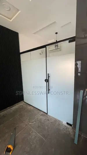 Office Glass Frosted Black Frame Partition