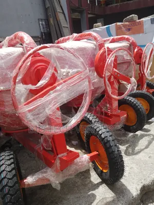 Red Concrete Mixers Designed for Construction Projects.