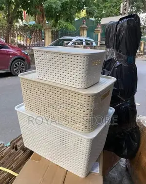 3set Plastic Storage Basket With Lid Multi Purpose Storage Basket