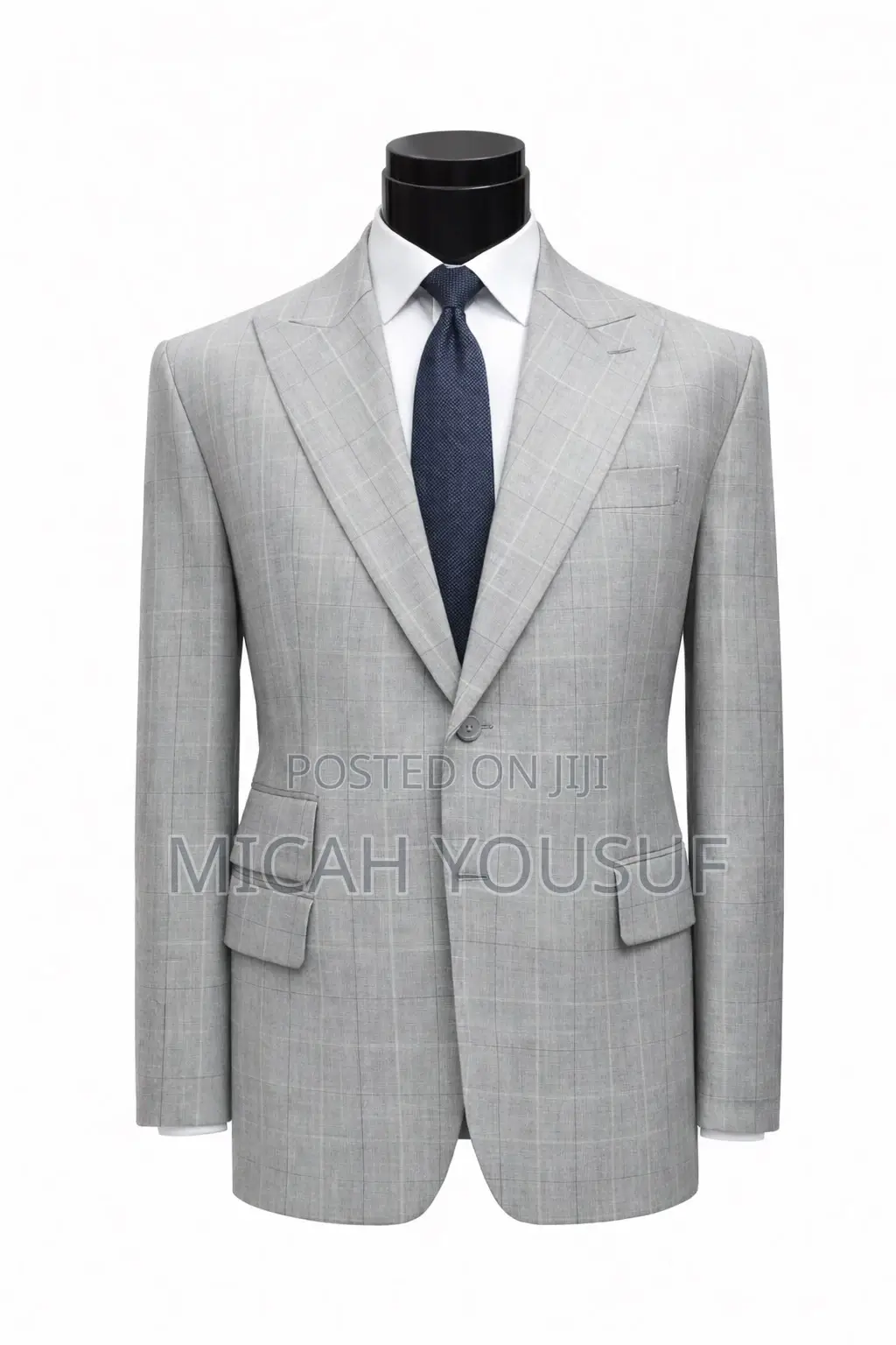 Men’S Light Grey Check Suit Slim Fit 2 Piece Wool Blend,