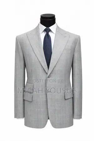 Men’S Light Grey Check Suit Slim Fit 2 Piece Wool Blend,