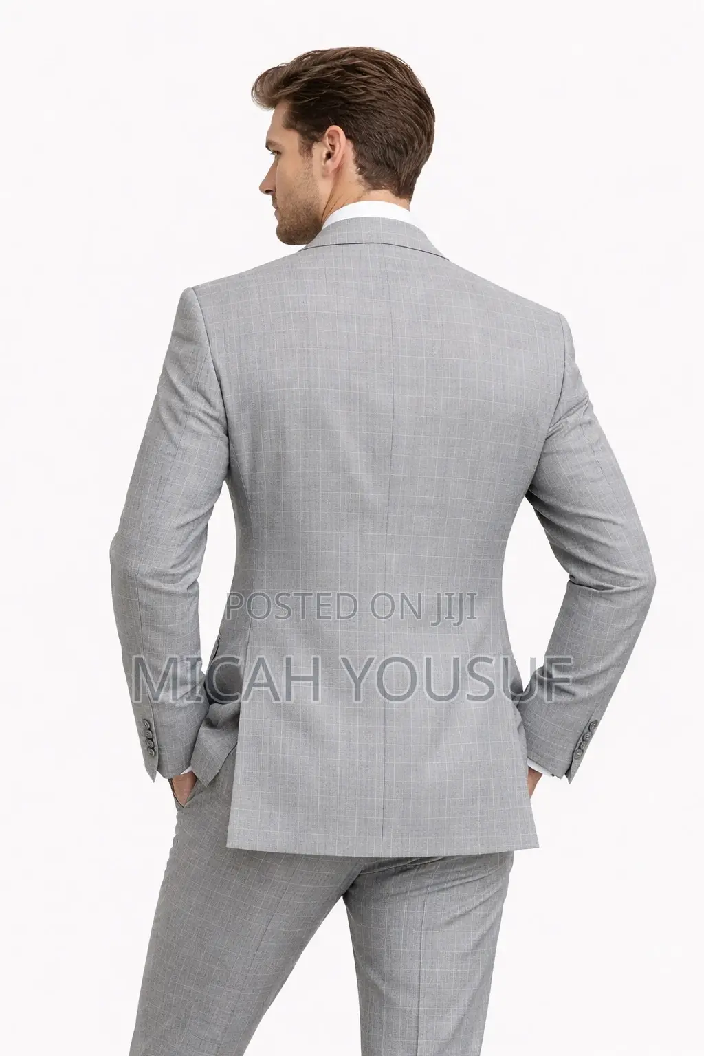 Men’S Light Grey Check Suit Slim Fit 2 Piece Wool Blend,