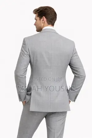 Men’S Light Grey Check Suit Slim Fit 2 Piece Wool Blend,