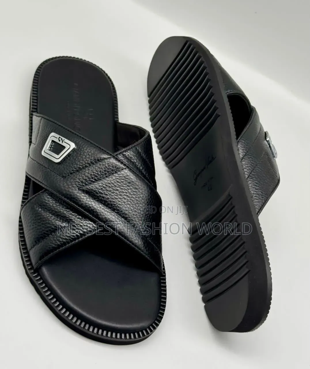 Black Leather Slippers