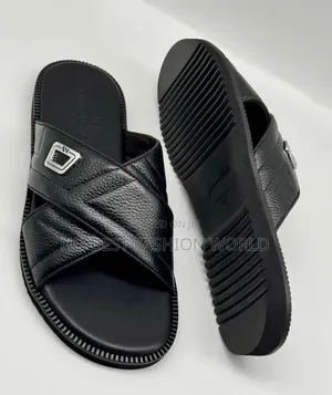 Black Leather Slippers