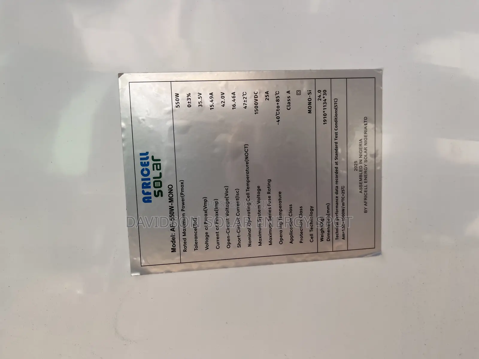 550watt Africell Solar Panel