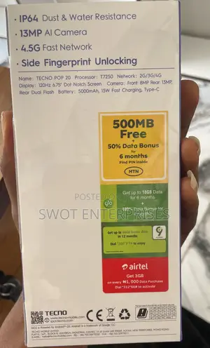 New Tecno Pop 20 64 GB Black