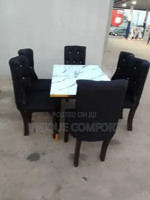 Brand New 6 Seaters Faux Marble Dinning Table With Sturdy Chairs