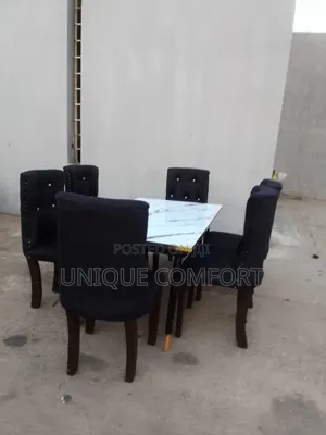 Brand New 6 Seaters Faux Marble Dinning Table With Sturdy Chairs