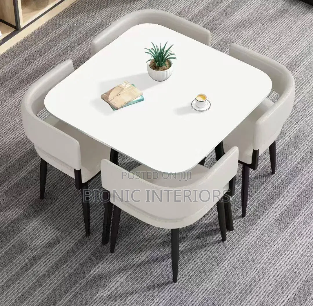White Marble Dining Table Set, Space Saving