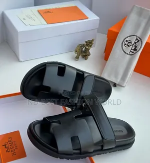 Hermes Black Leather Slippers