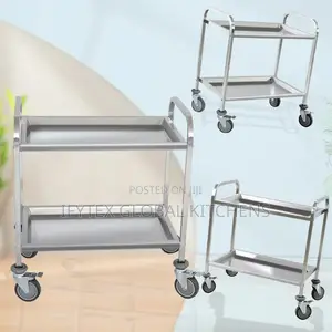 Stainless Steel 2 Tier Hotel Dining Serving Kitchen Trolley Cart