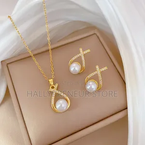 Luxury Gold Plated Pearl Jewelry Set for Women – Necklace Earrings
