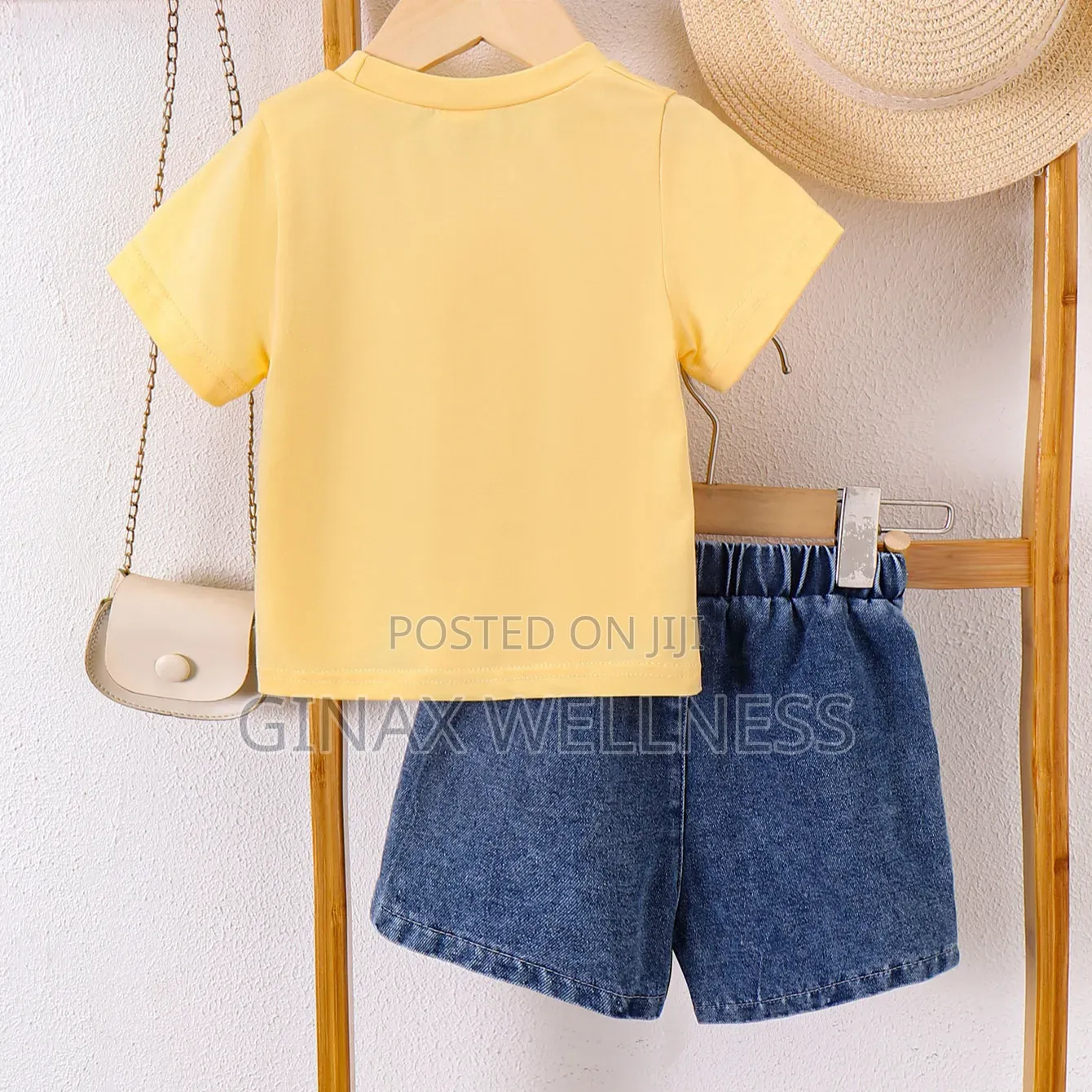 Floral Yellow Short-Sleeved T-Shirt and Jeans Shorts Set for Girls