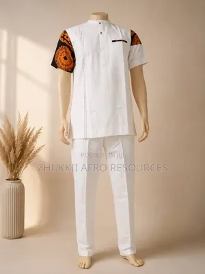 White Afrocentric Tunic and Trouser for Men – Stylish Ankara Design