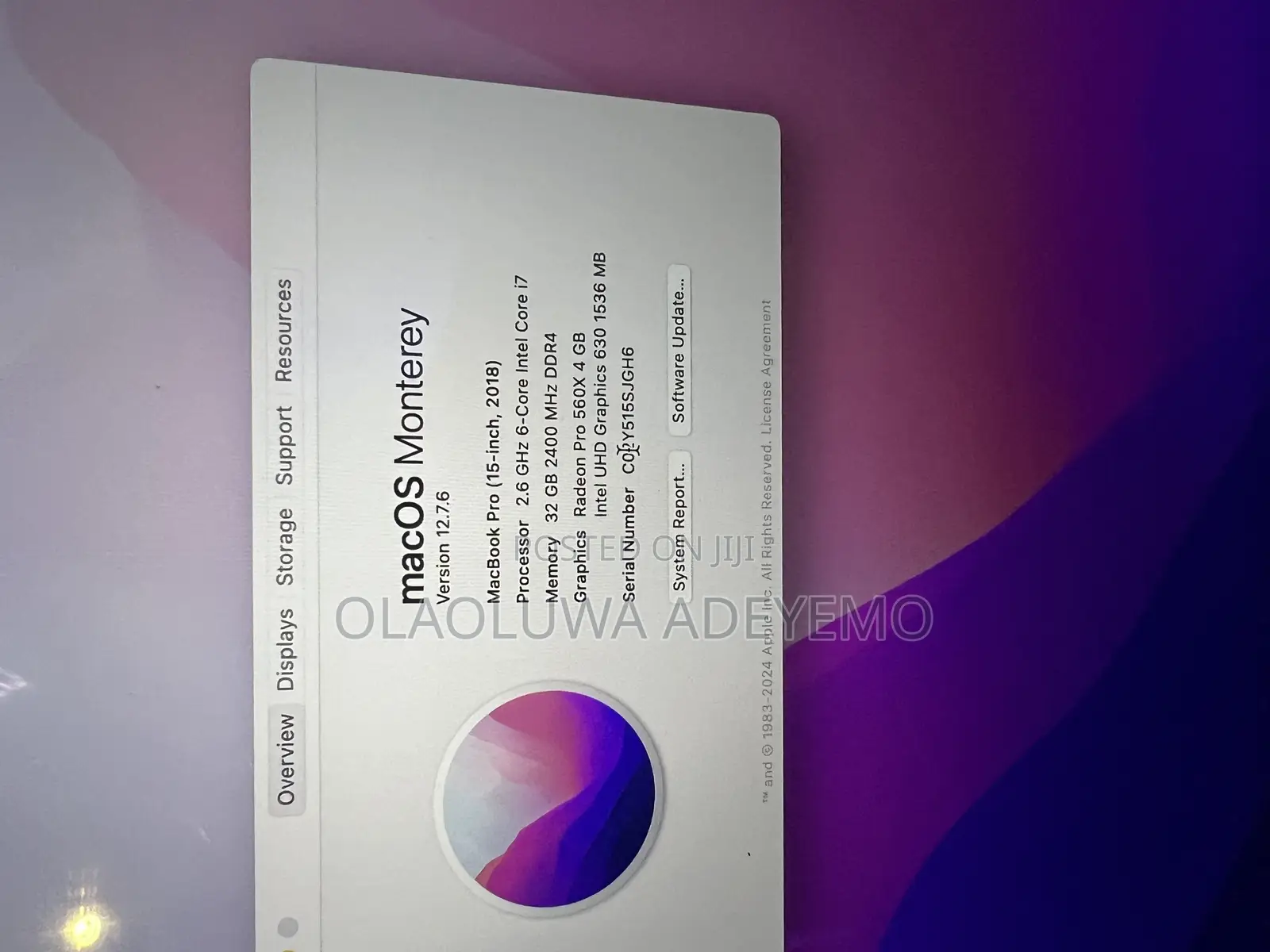 Laptop Apple MacBook Pro 2018 32GB Intel Core i7 SSD 1T