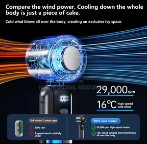 100-Speed Cooling Digital Display Rechargeable Handheld Fan (Foldable)