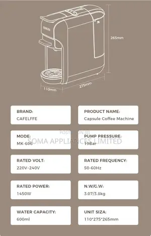Cafelffe Mk-606 5-in-1 Capsule Coffee Machine