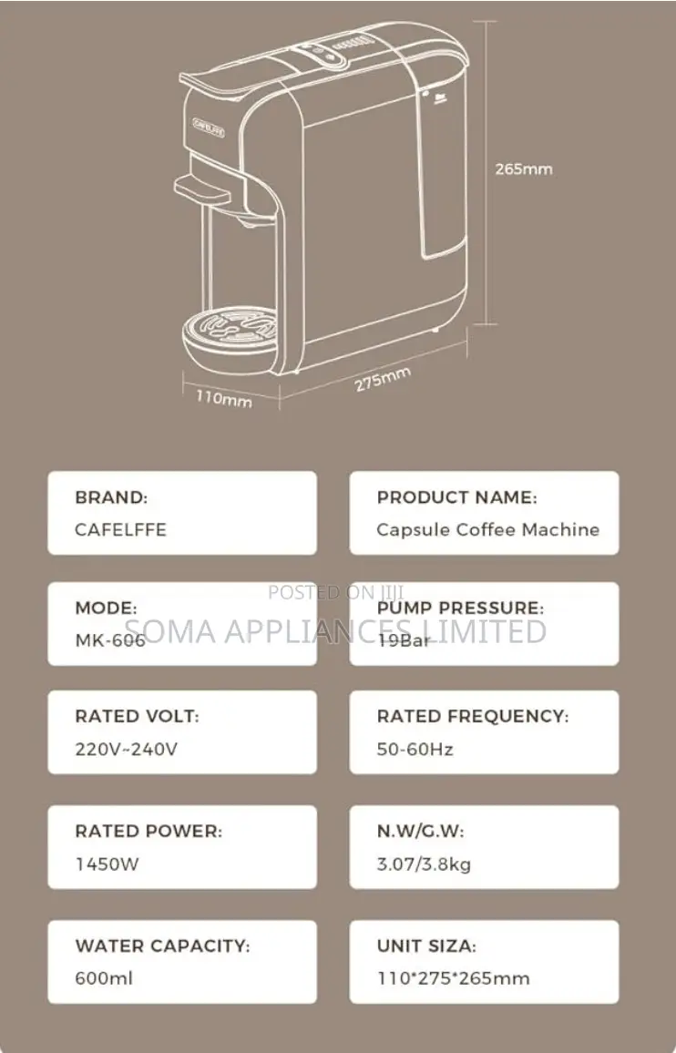 Cafelffe Mk-606 5-in-1 Capsule Coffee Machine