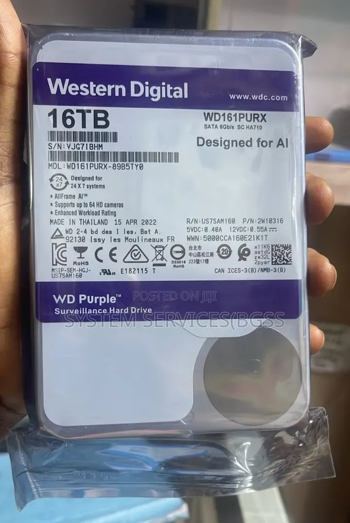 Wd 16tb Purple Desktop/Surveillance Sata Hard Drive