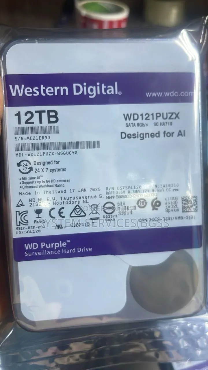 Wd 12tb Purple Desktop/Surveillance Sata Hard Drive
