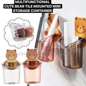1pc Multifunctional Cute Bear Tile Mounted Mini Storage Container