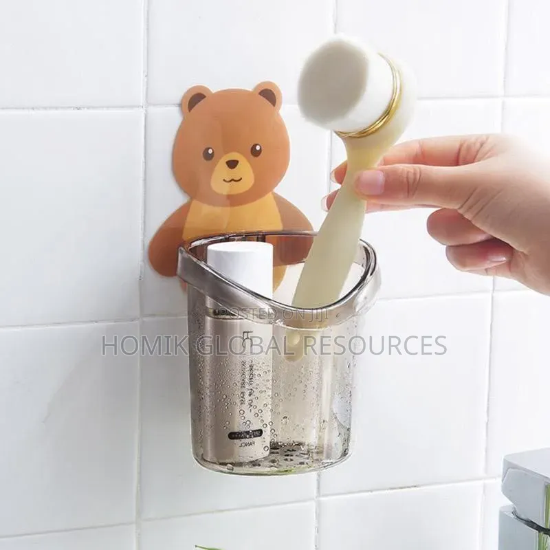 1pc Multifunctional Cute Bear Tile Mounted Mini Storage Container