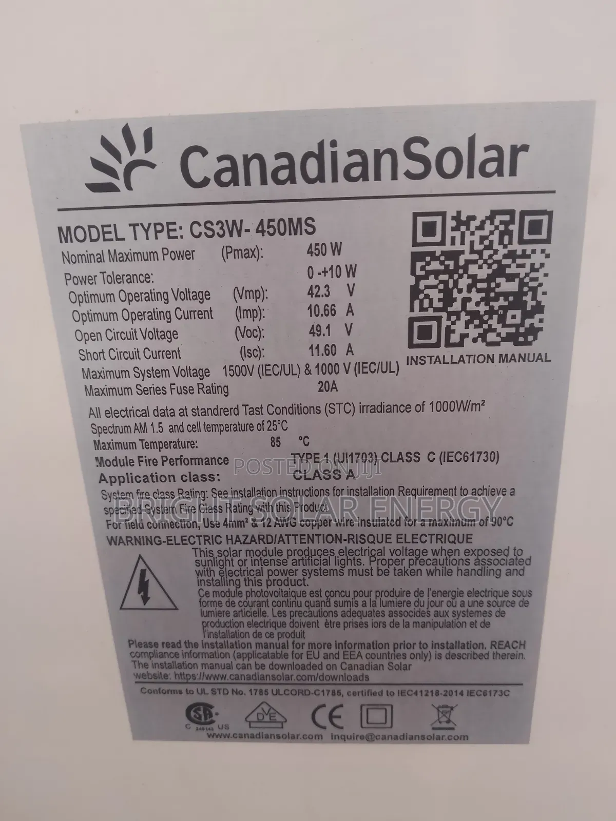 Solar Panel Canadian 450w