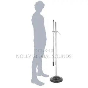Silver Round Base Microphone Boom Arm Adjustable Floor Stand