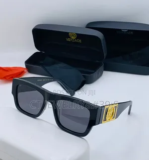 Original Versace Luxury Square Frame Sunglasses Bold Gold Detail