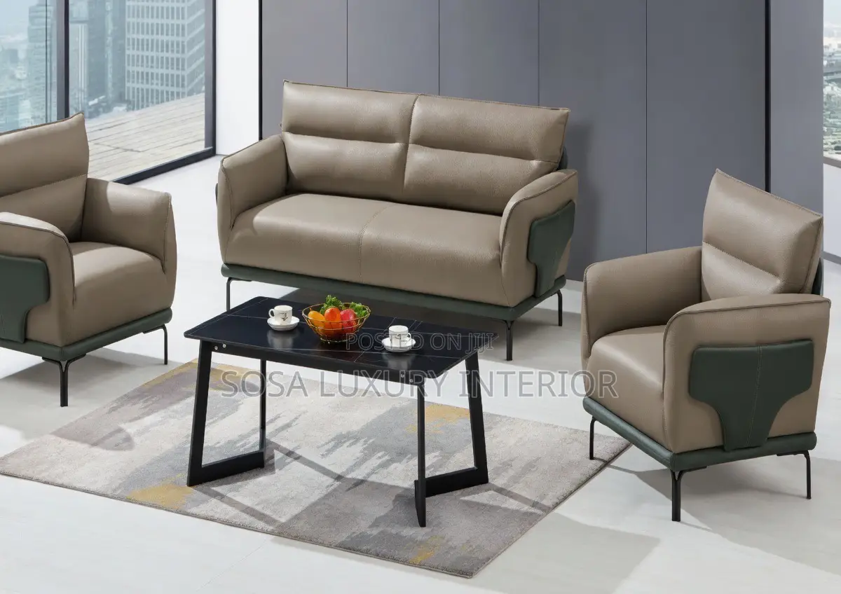Premium Beige 3-piece Sofa Set With Armchairs And Centre Table