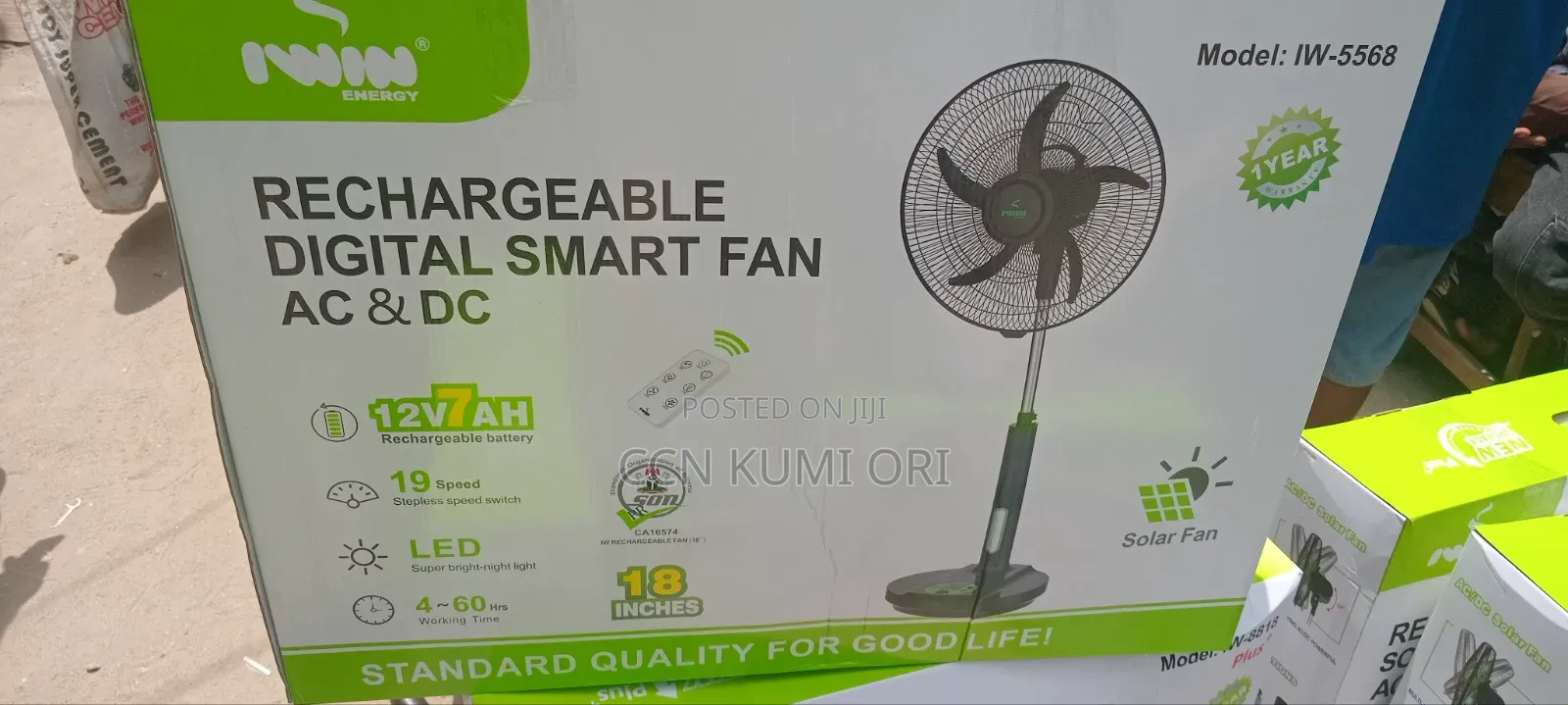 Iwin 18-Inch Rechargeable Fan With Panel and Remote Control