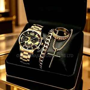 Men Watch Bracelet Necklace Ring Set Men Wristwatch Jewelry Set