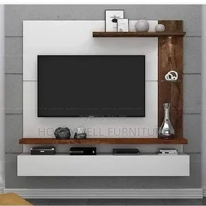 White and Brown Tv Console With Led Light and Doors