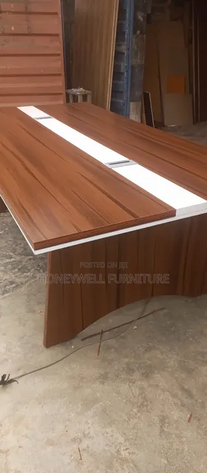 Brown and White Conference Room Table