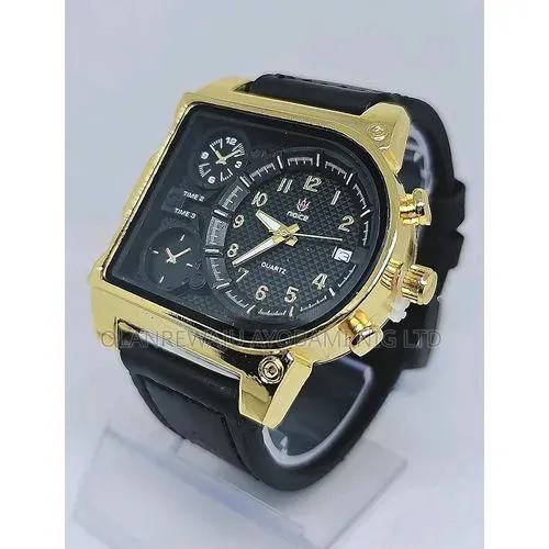 Men Sleek Black Leather Wristwatch