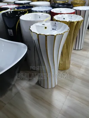 White and Gold Freestanding Pedestal Wash Hand Basin