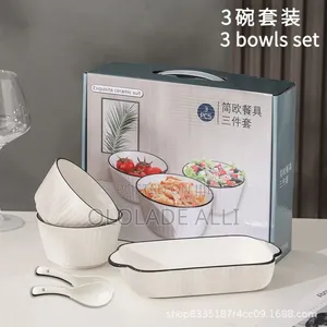 White With Black Dinner Set Ceramic