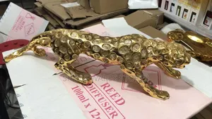 Golden Prowling Cheetah Sculpture - Glossy Gold Finish Decoration