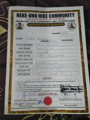 Land for Sale (Rabbi Layout) at Neke Uno Nike, Enugu State