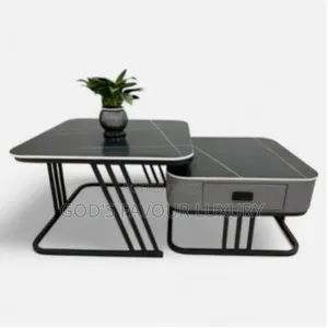 Dual-Level Marble Coffee Table - Black