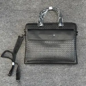 Mont Blanc Quality Luxury Men Genuine Leather Laptop Bag