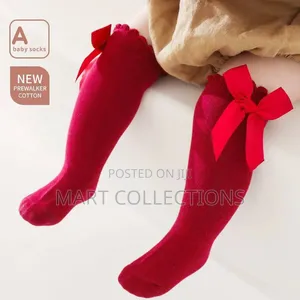 Girls Fashion Long Socks With Side Bowtie – Soft Cotton Knee High Sock