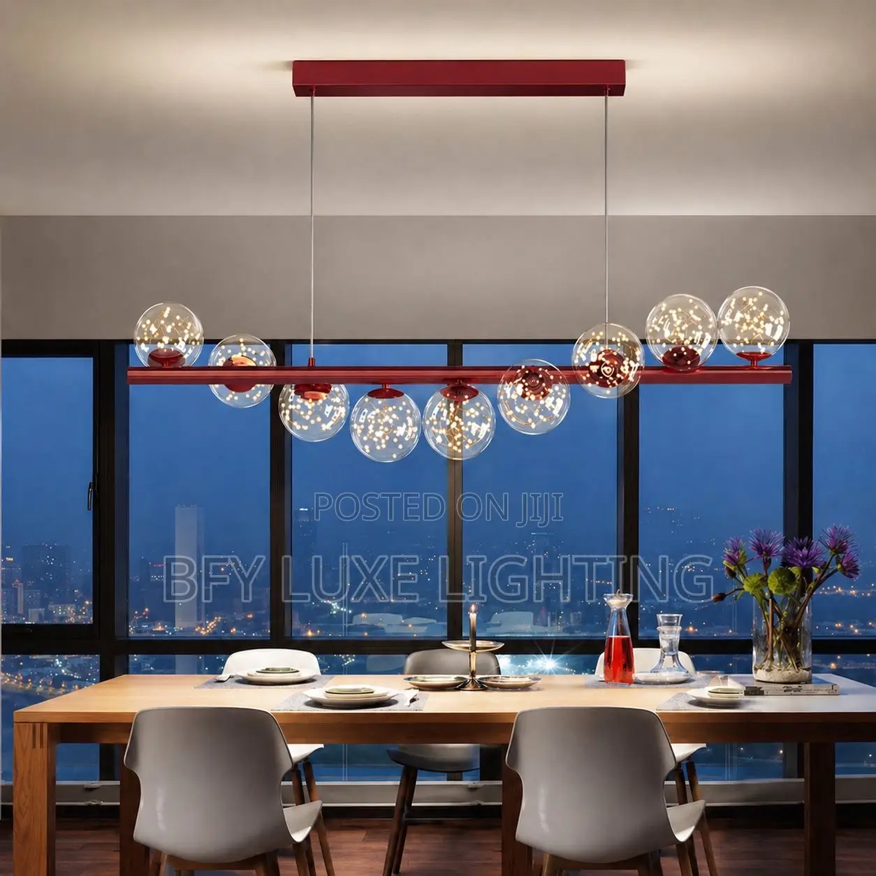 9-Glass Led Silver Chandelier – Modern Luxury Ceiling Light