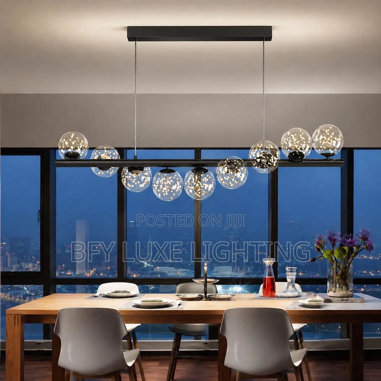 9-Glass Led Silver Chandelier – Modern Luxury Ceiling Light
