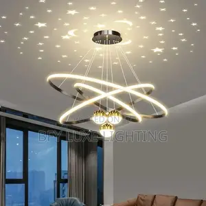 Celestial Galaxy Pendant – Star Projection Orbital Ring Chandelier