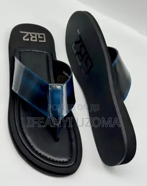Blue Color Leather Classic Slipers